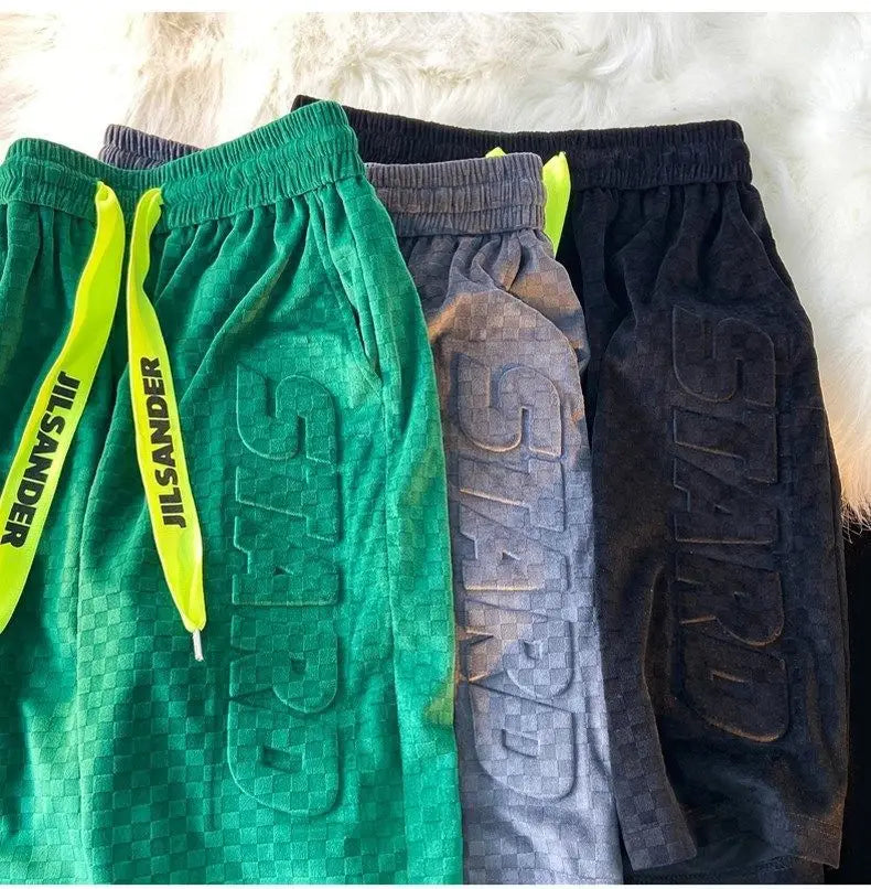 High Street Foam Letter Velvet Shorts Men's Fashion Casual Summer Loose Sports Shorts