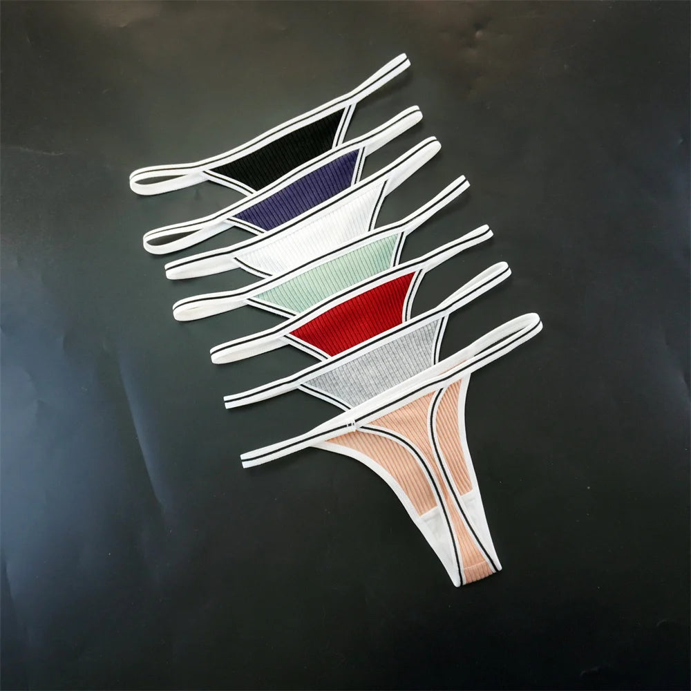 3Pcs 100% Cotton Breathable G-String Erotic Lingerie Women Thongs Stretch Thin-belt Solid Low Waist T-back Panties Seamless