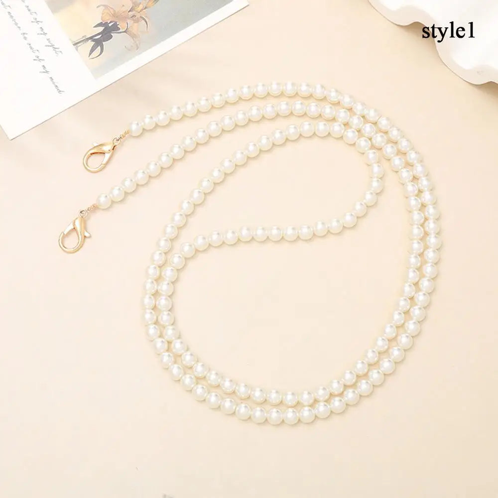 120cm Bag Chain for Handbag Handles Butterfly Beaded Phone Lanyard DIY Purse Replacement for Shoulder Bag Straps Pearl Belt