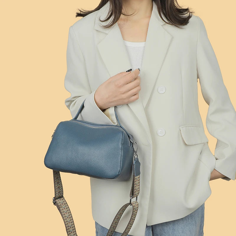 Luxury Soft Genuine Leather Handbag Fashion Women Shoulder Messenger Bag Solid Color Cowhide Tote Fashion Female Crossbody Sac