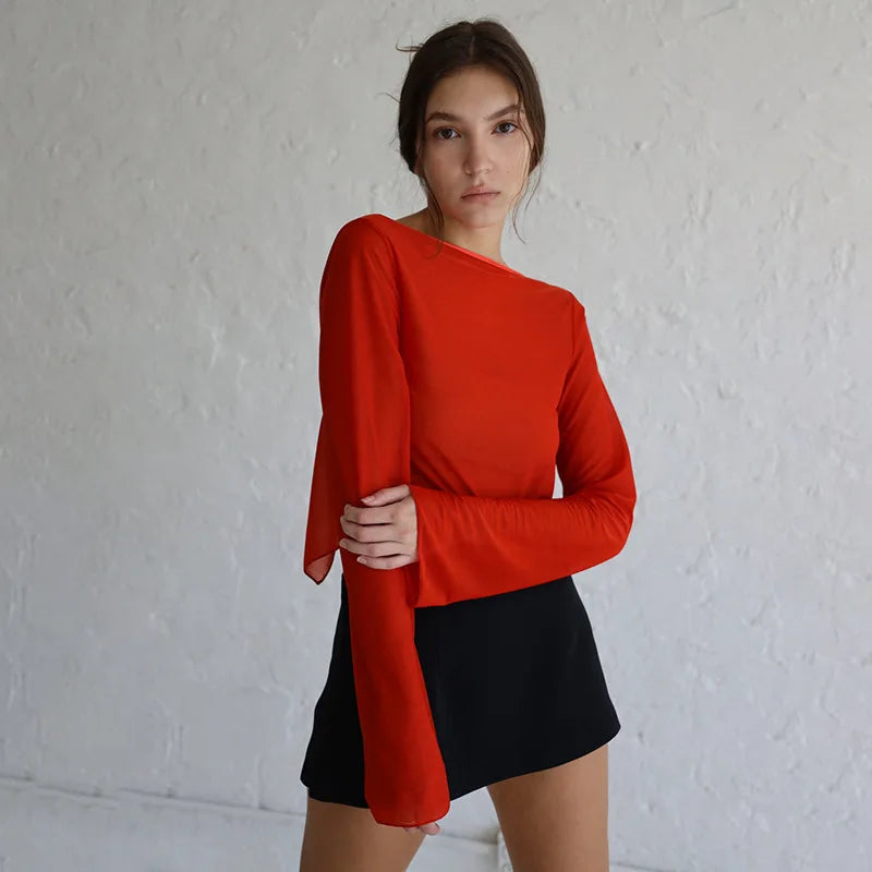 Vintage Aesthetic Crop Top Summer Women Mesh Long Sleeve T Shirt Lace Up Bandage Clothes y2k Clothes Casual Grunge Tees