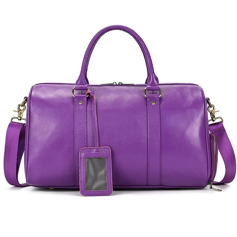 Sac de voyage en cuir véritable de grande capacité pour hommes et femmes, en cuir de vache noir souple, polochon de voyage décontracté, grand sac à bandoulière pour week-end