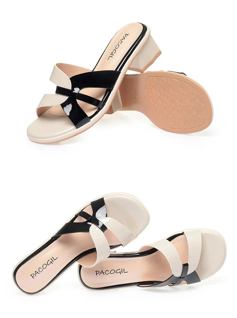 Women Slippers Patent Leather Mixed Colors Female Flip flop Shoes Summer Fashion High Heels Slides Ladies Comfortable Sandals