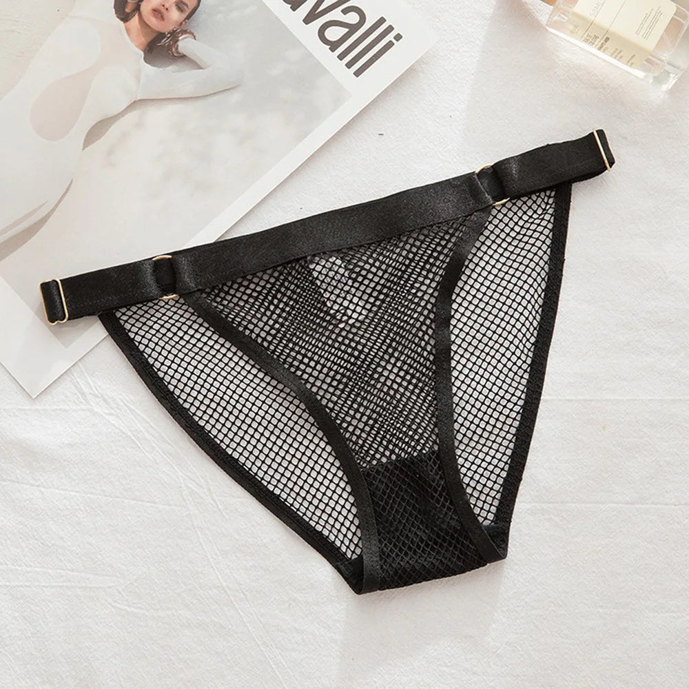 Temptation Fishing Net Girls' Panties Adjustable Buckle Women's Underpants See-through Mesh Lady Knickers Sexy intimate Lingerie