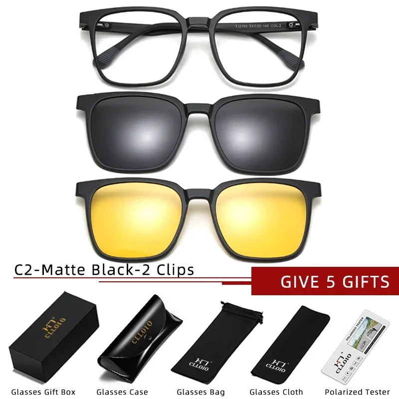 CLLOIO Magnetic Clip Optical Sunglasses Men Polarized Myopia Prescription Glasses Anti Blue Light Reading Glasses for Women 2190