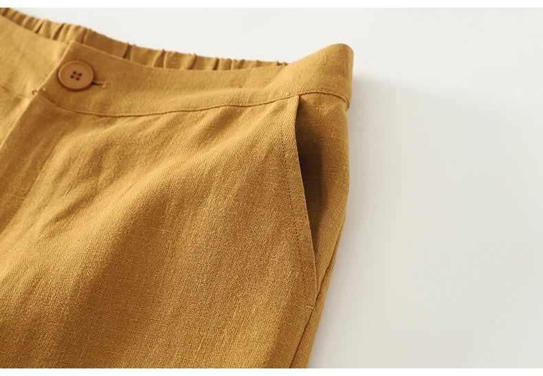 Cotton suit pants female summer new Korean fashion simple literary temperament elastic high waist leisure straight nine pants