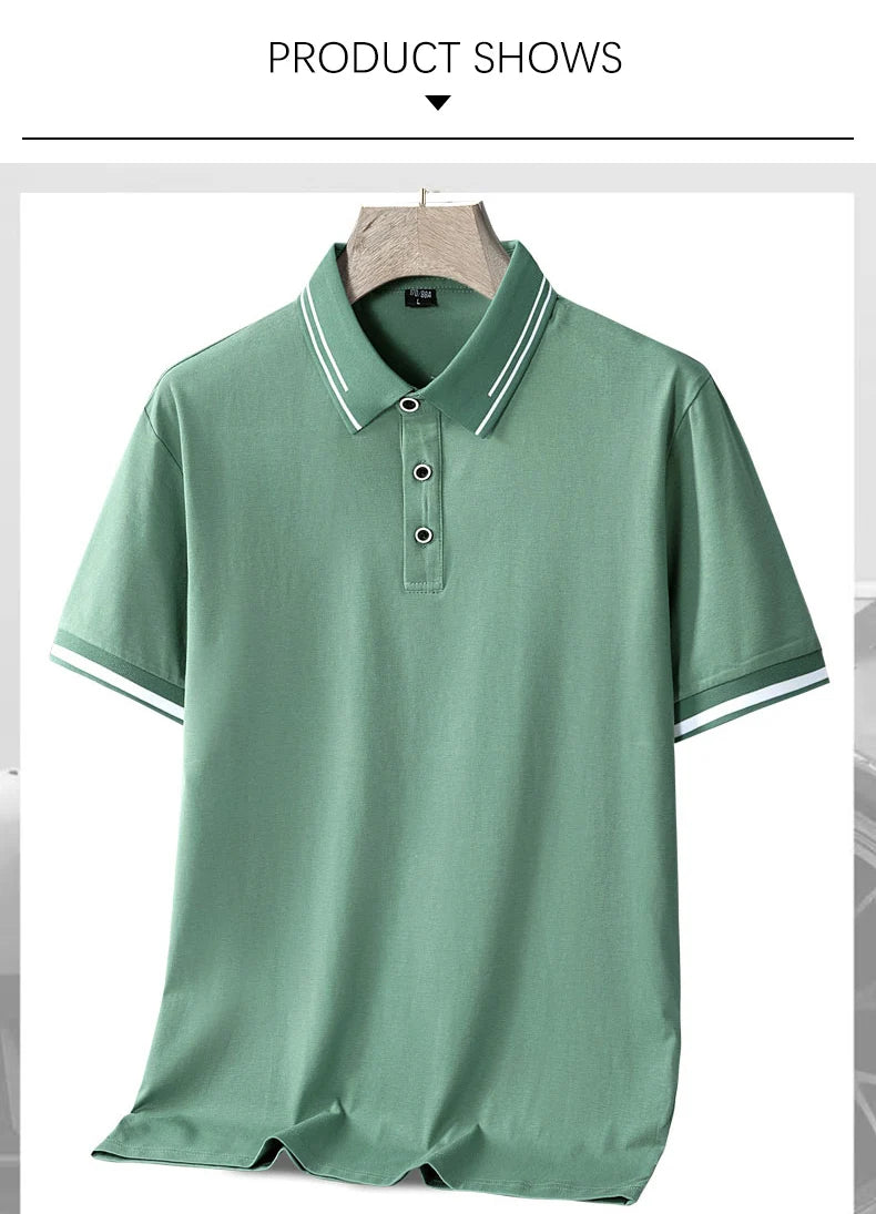 TFETTERS Men's Summer Polo Shirt Top Short Sleeve Turn Down Collar Solid Color Cotton White Casual T Shirt for Men Clothes