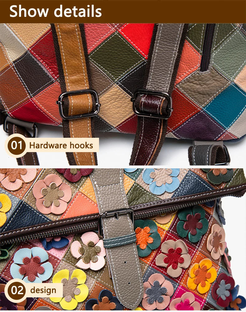 Handmade bag, three-dimensional floral romantic backpack, colorful patchwork retro backpack, luxurious travel experience