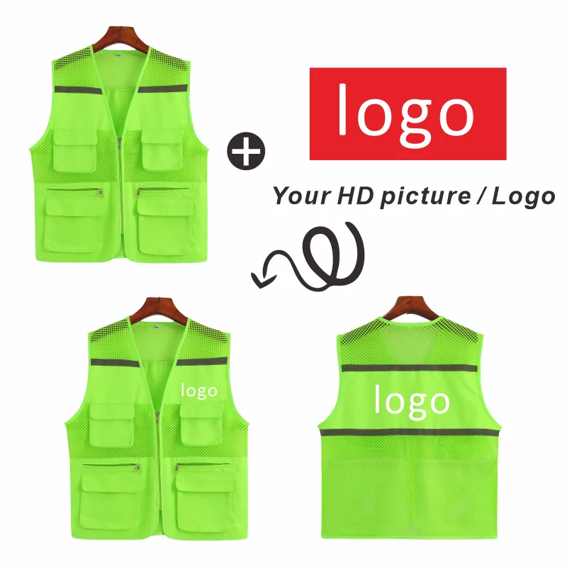 Customized construction site defense worker labor clothing reflective mesh breathable vest with multiple pockets vest