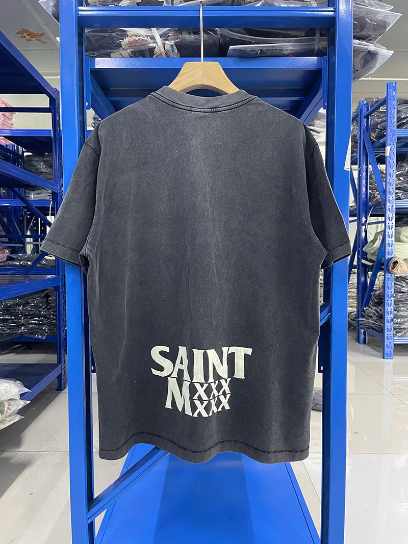 Saint High Quality Casual Loose Smiling Print Men T Shirt