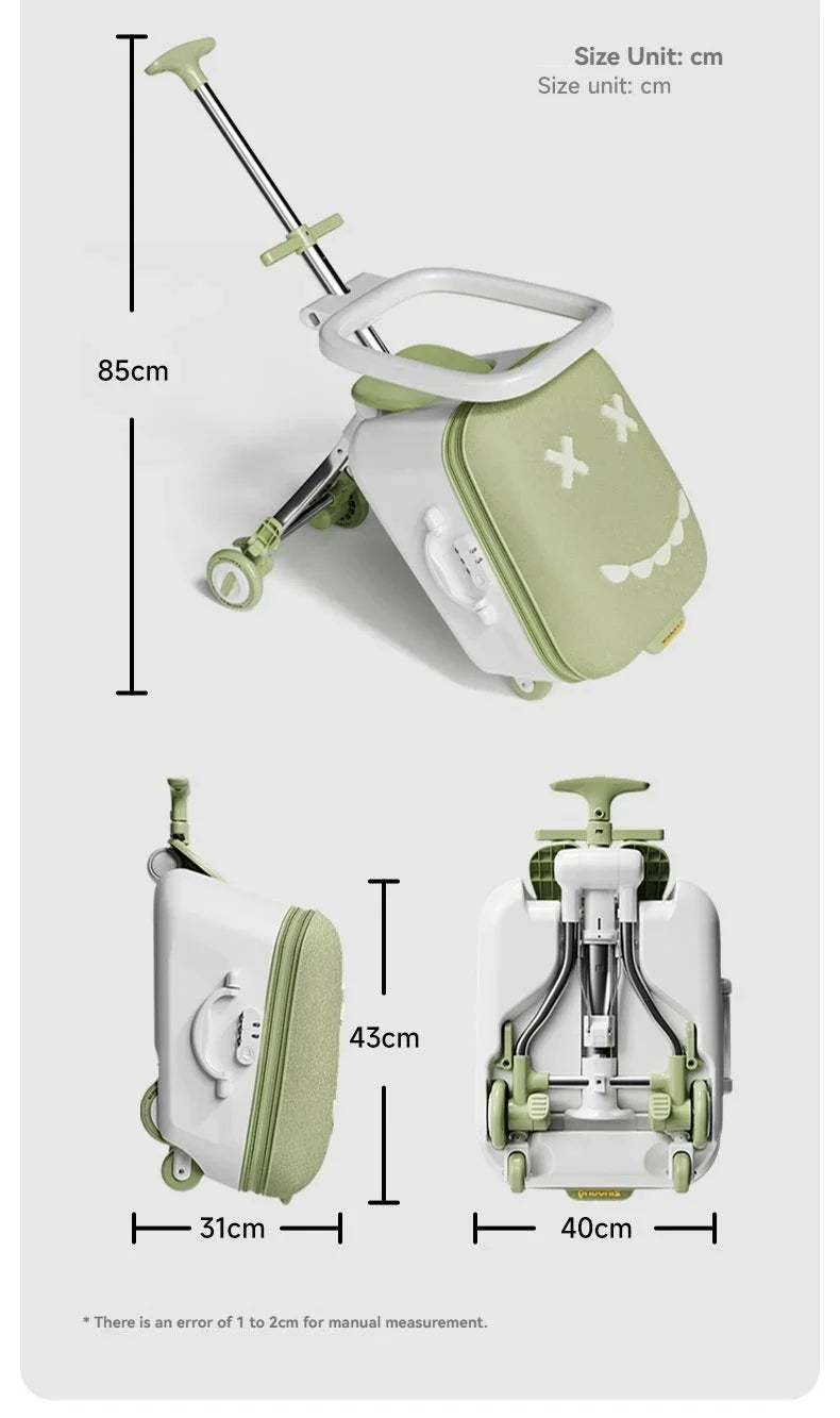 Kids' Travel Trolley Suitcase Mountable on Plane with Spinner Wheels Luggage Ride and Walk The Baby's Suitcase Folding Stroller