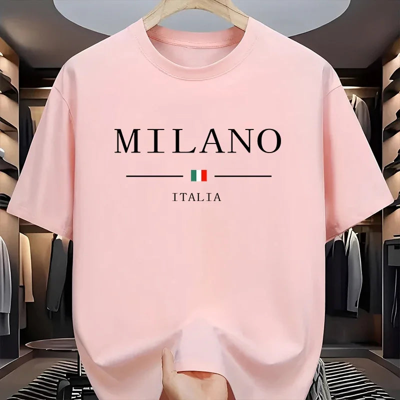 Italy Fashion Mens Cotton T-shirt Spring Summer Daily Casual Fashion O-neck Short Sleeve Top Male Home Outdoor Comfort Soft Tees