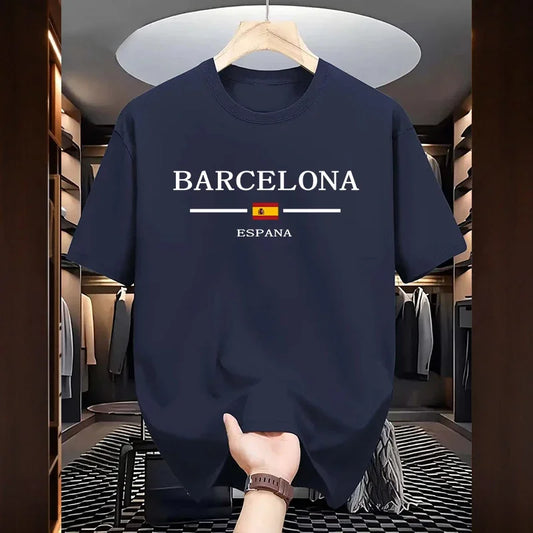 Barcelona Printed T-shirts for Men High Quality 100% Cotton O-neck Short Sleeve Tops Home Outdoor Casual Soft Tees Men's Clothes