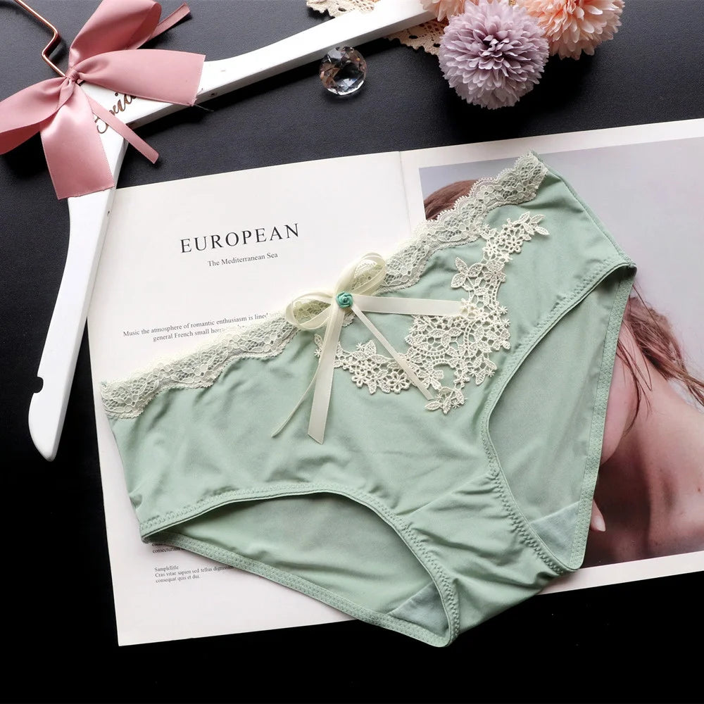 SP&CITY Flower Embroidery Ice Silk Bow Sexy Women's Underwear Low Waist Traceless Breathable Summer Thin Panties Seamless Briefs
