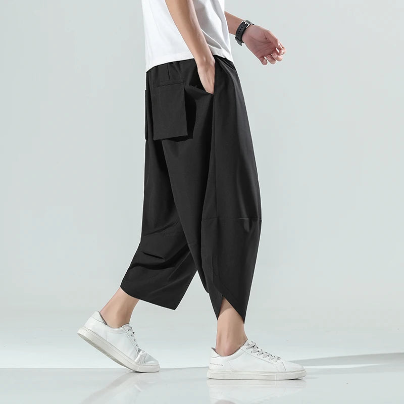 2023 Summr Men Chinese Style Harem Pants Men Streetwear Breathable Beach Pants Male Casual Calf-Lenght Trousers M-5xl