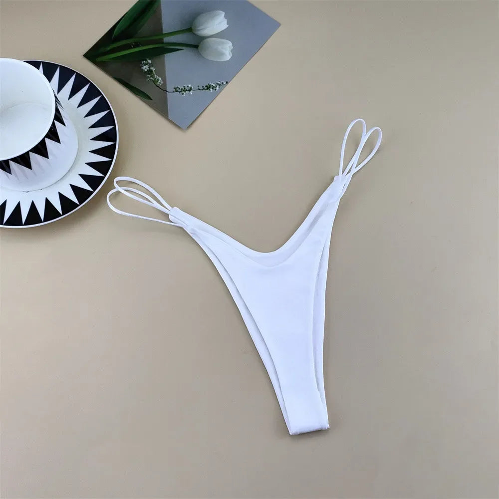 2PCS/Set Strappy Plus Size Two Layers Cotton G Strings Panties for Women Low Rise Solid Color Pink Thong Tanga Underwear