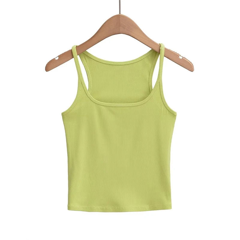 Women's U-neck Thin Belt Knit Vest 2025 Summer Fashion Sexy Crop Top Sling Camisole Trendy Outerwear