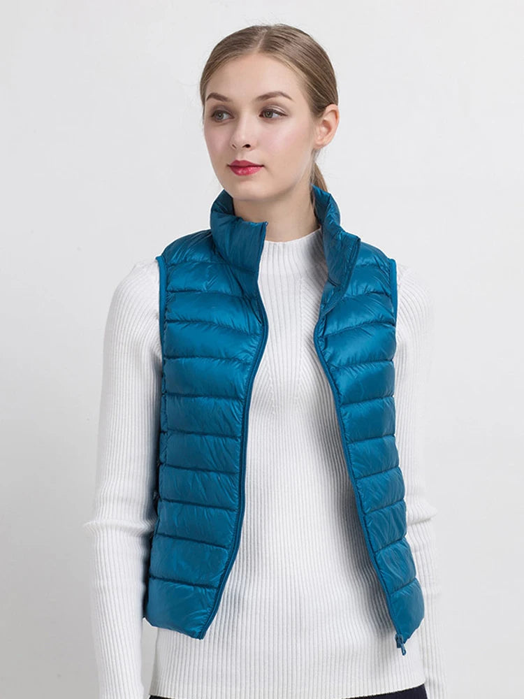 0-10 ℃ Femmes gilets automne hiver Ultra léger canard vers le bas gilet femme mince sans manches veste coupe-vent chaud bouffant gilet 4XL