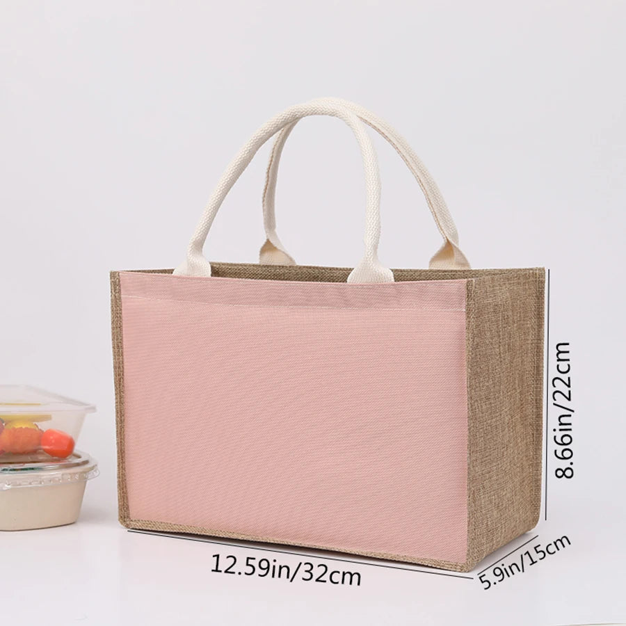 Simple solid color large capacity women's handbag reusable imitation linen zipper handbag commuting bag shopping bag
