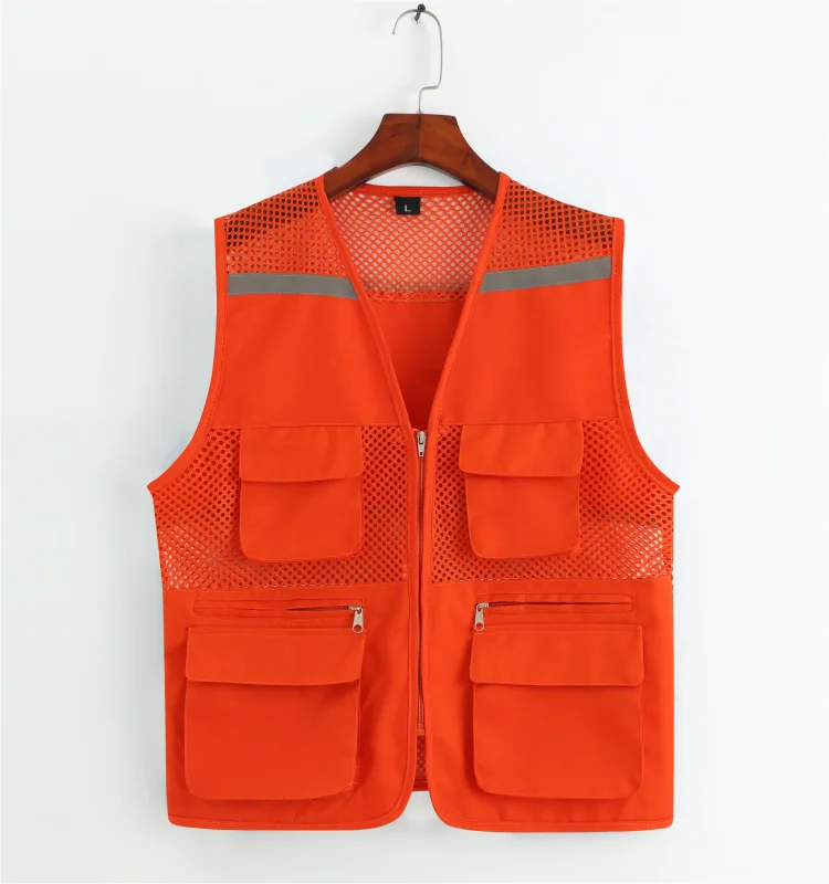 Customized construction site defense worker labor clothing reflective mesh breathable vest with multiple pockets vest