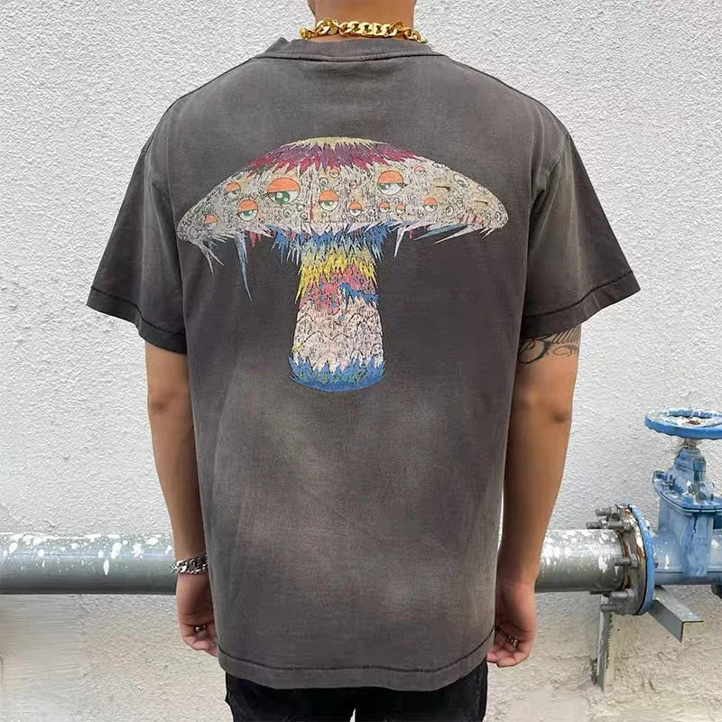 Vintage Series Saint Round Neck Sexy Robot Printed Casual High Quality Oversized T Shirt Harajuku Streetwear Men