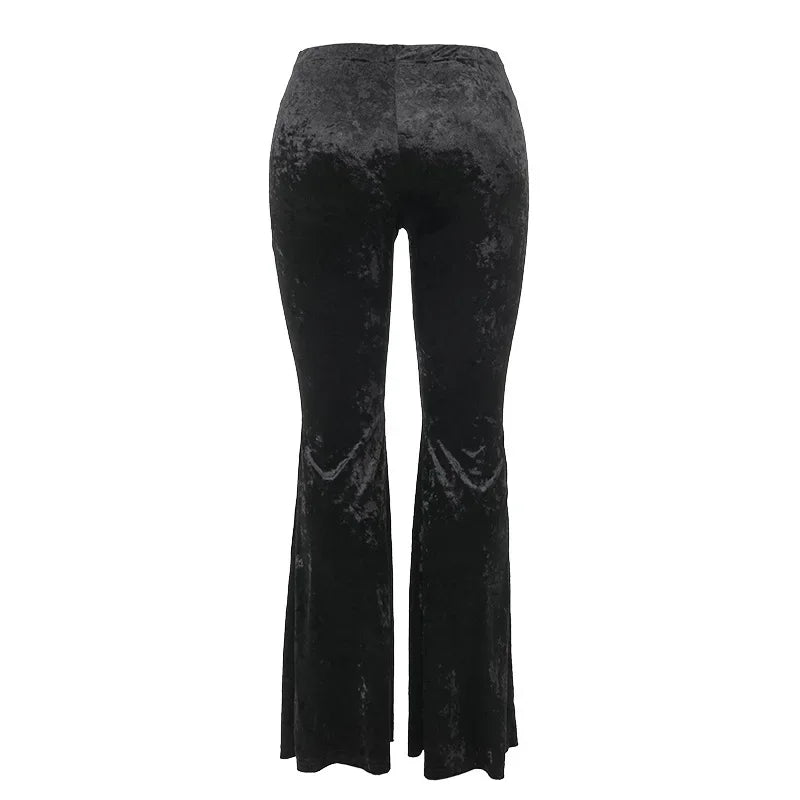 Harajuku Fashion Cross Embroidery Soft Long Pant Velvet High Waist Flare Pants Women Autumn Mall Gothic Slim Trousers