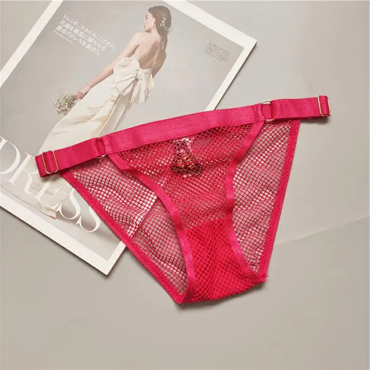 Temptation Fishing Net Girls' Panties Adjustable Buckle Women's Underpants See-through Mesh Lady Knickers Sexy intimate Lingerie