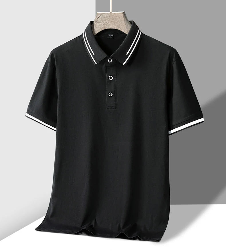 TFETTERS Men's Summer Polo Shirt Top Short Sleeve Turn Down Collar Solid Color Cotton White Casual T Shirt for Men Clothes