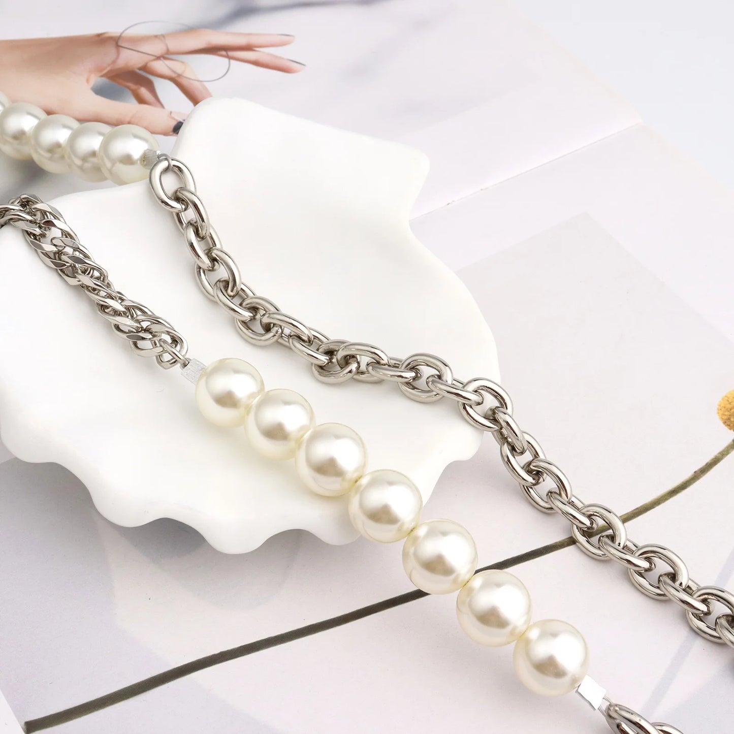 316L Stainless Steel Solid Metal and Pearl Bag Chain Bandage Kpop Strap Luxury Accessories Handles IP Gold Plated Gift DIY
