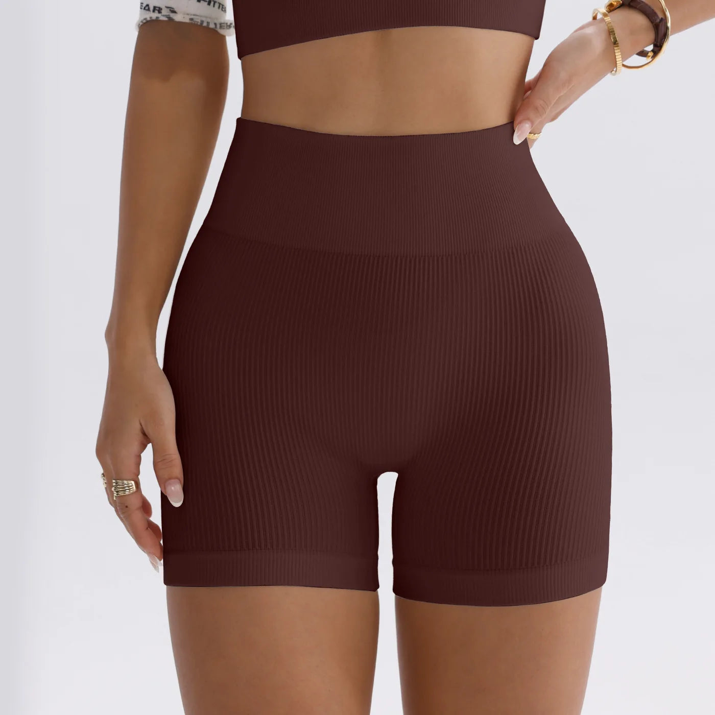 High-waisted Yoga Pant For Women, Designed To Lift And Shape, Tight-fitting With Solid Color And Ribbed Texture, Sports Shorts