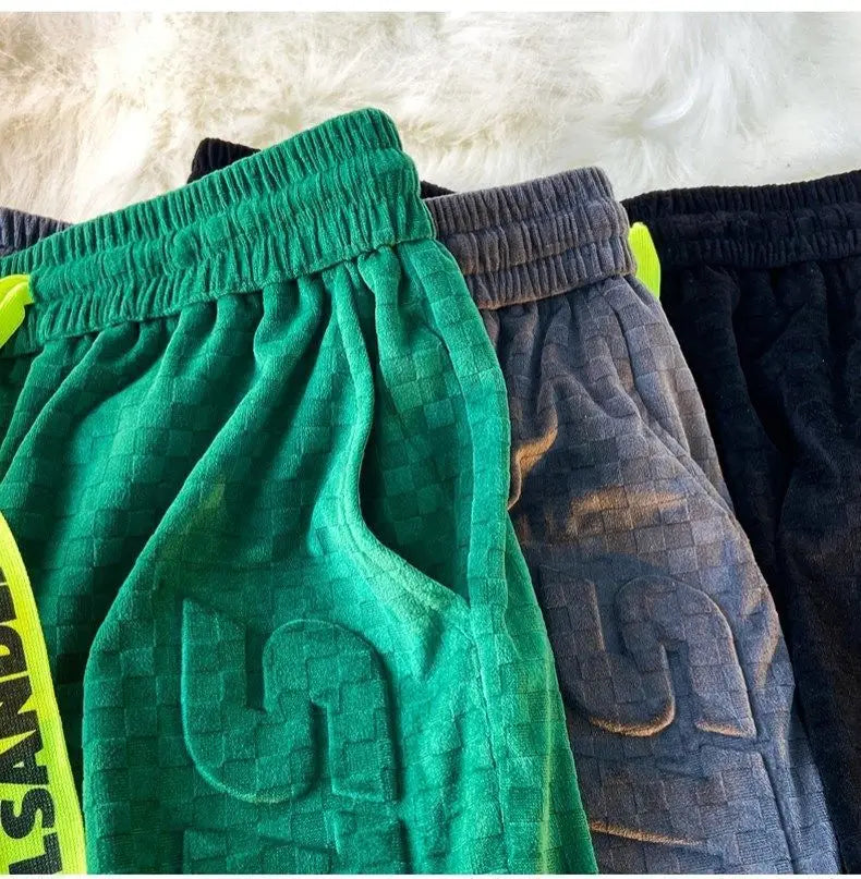 High Street Foam Letter Velvet Shorts Men's Fashion Casual Summer Loose Sports Shorts