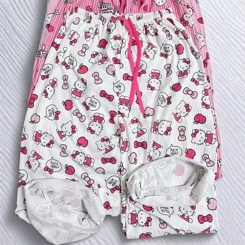 Spring Autumn Anime Hello Kitty Y2k Kawaii Pajamas Women Loose Cartoon Casual Home Pants Fashion Trousers Girl Pajama Pants Gift