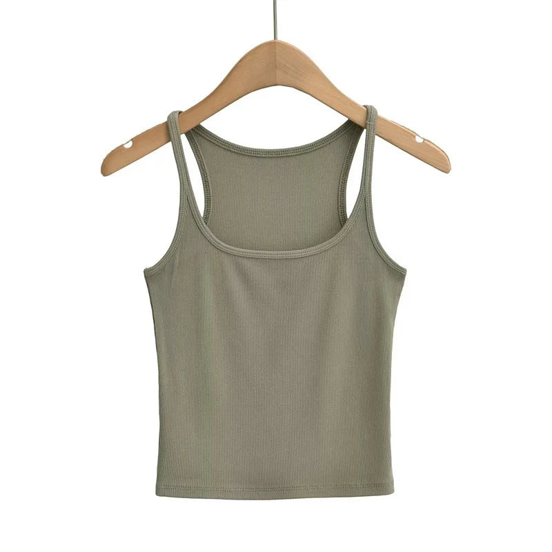Women's U-neck Thin Belt Knit Vest 2025 Summer Fashion Sexy Crop Top Sling Camisole Trendy Outerwear