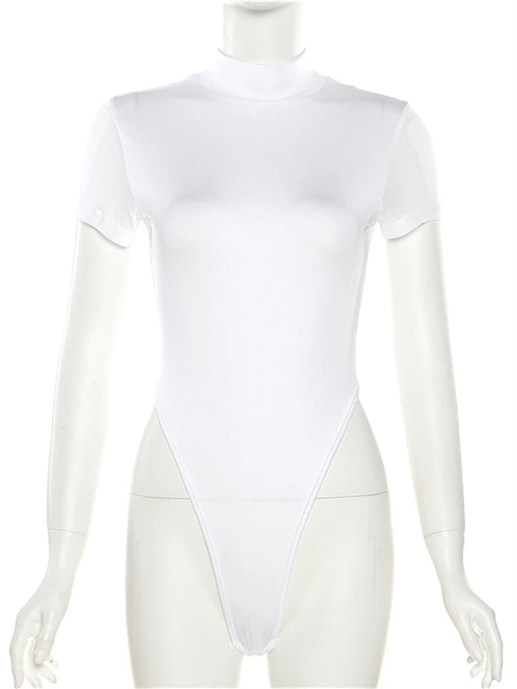 Women's Sexy Short Sleeve Backless Bodycon Tops Summer Solid Bodysuit Women Streetwear Fashion Party Club Y2K Romper Jumpsuit