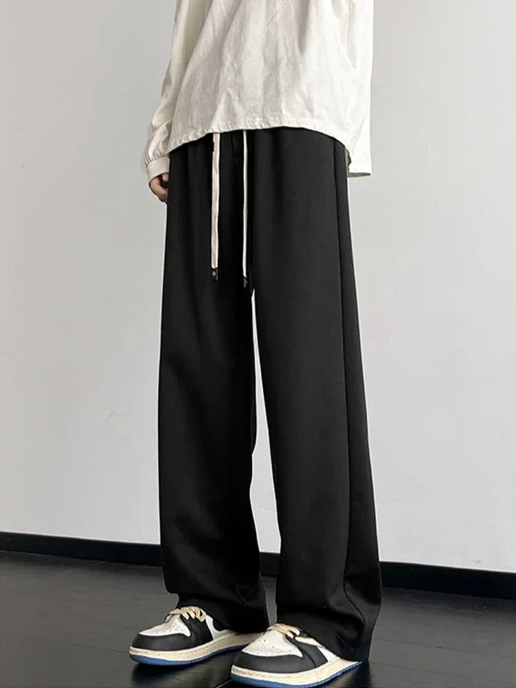 Spring Men's Solid Color Fleece Baggy Sweatpants Y2K Streetwear Straight Wide Leg Trousers 2025 New Korean Fashion Pants