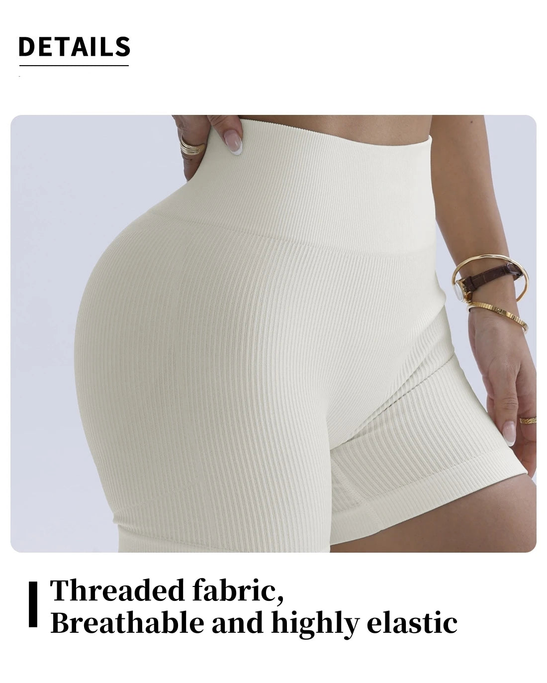 High-waisted Yoga Pant For Women, Designed To Lift And Shape, Tight-fitting With Solid Color And Ribbed Texture, Sports Shorts