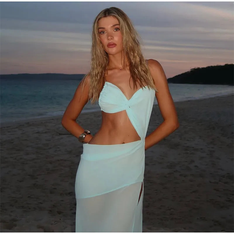 Sexy Backless lace Up Long Dress Women Elegant Sleeveless Side Split Off Shoulder Dresses Female 2025 Summer Beach Party Robes