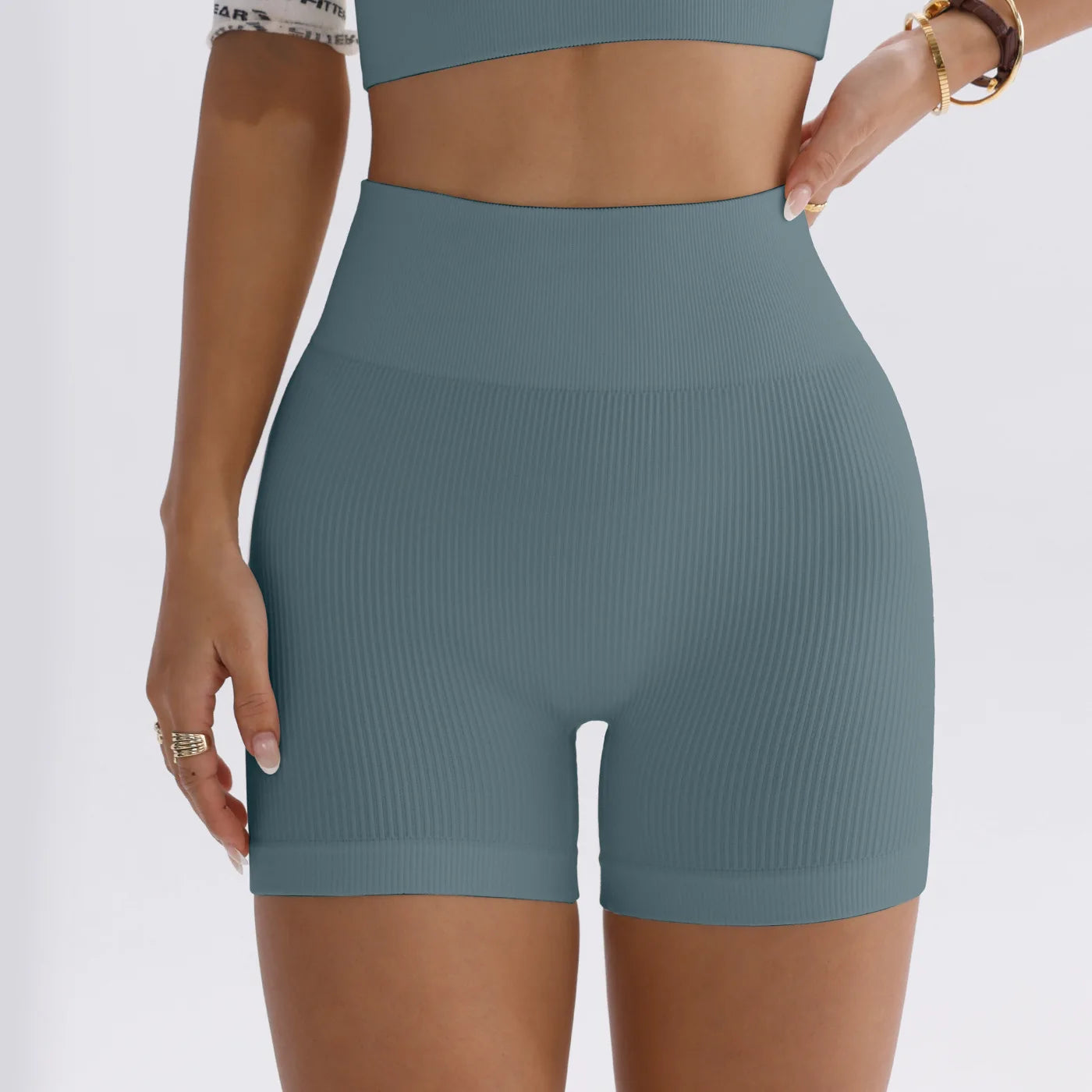 High-waisted Yoga Pant For Women, Designed To Lift And Shape, Tight-fitting With Solid Color And Ribbed Texture, Sports Shorts