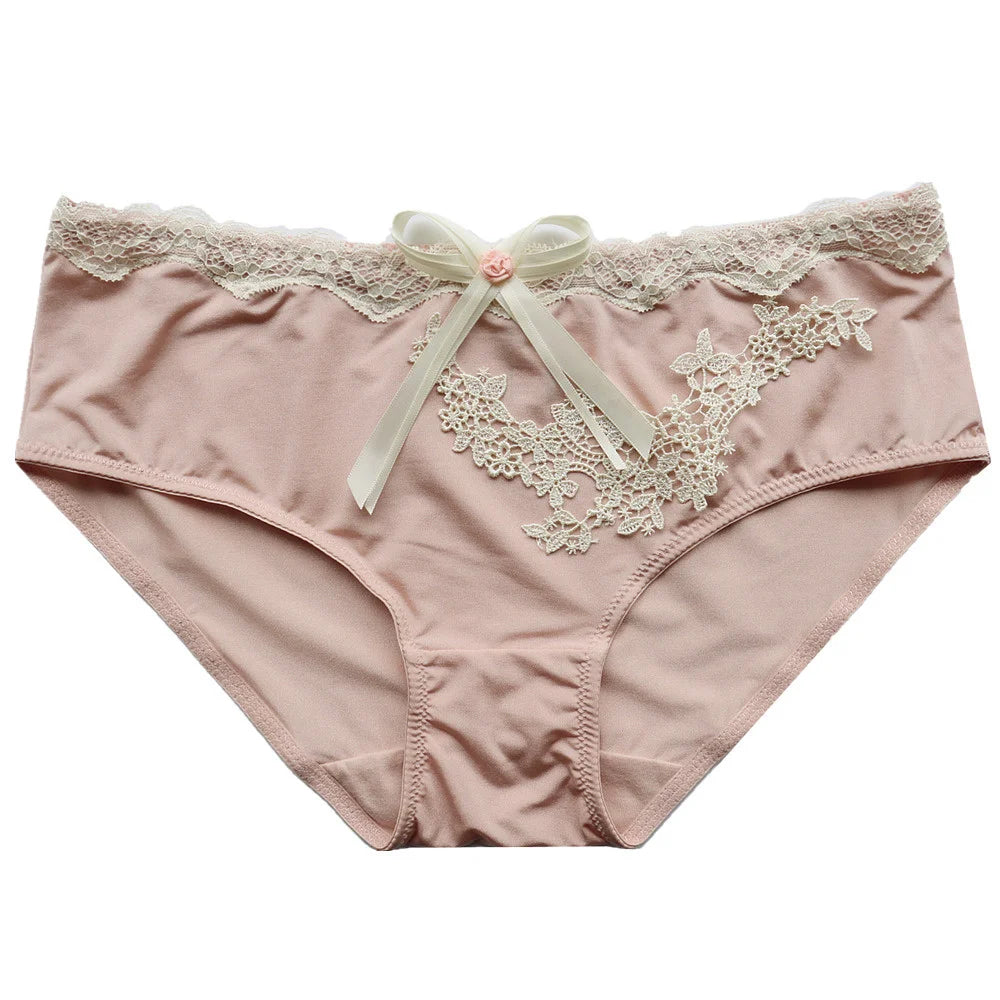 SP&CITY Flower Embroidery Ice Silk Bow Sexy Women's Underwear Low Waist Traceless Breathable Summer Thin Panties Seamless Briefs