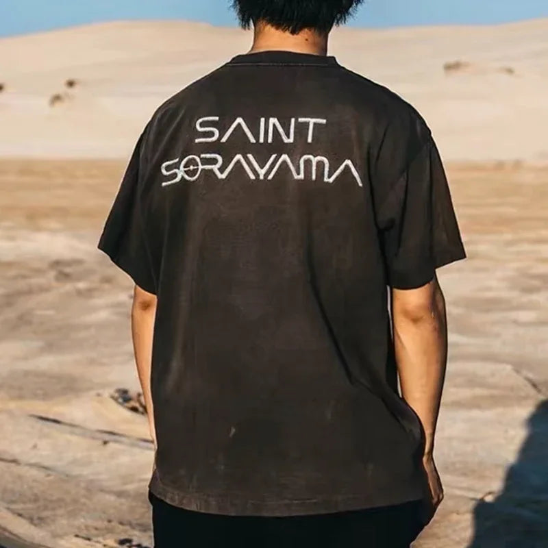Vintage Series Saint Round Neck Sexy Robot Printed Casual High Quality Oversized T Shirt Harajuku Streetwear Men