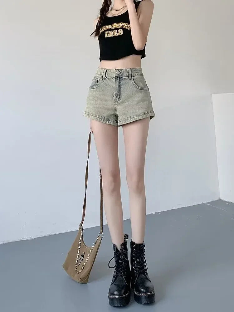 Women's Stretchy Jeans Summer 2025 - High-Waisted American Spicy Shorts with Slimming Straight Leg and A-Line Cut Shorts