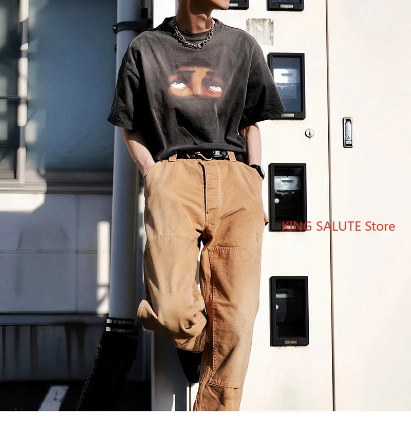 Vintage Series Saint Round Neck Sexy Robot Printed Casual High Quality Oversized T Shirt Harajuku Streetwear Men