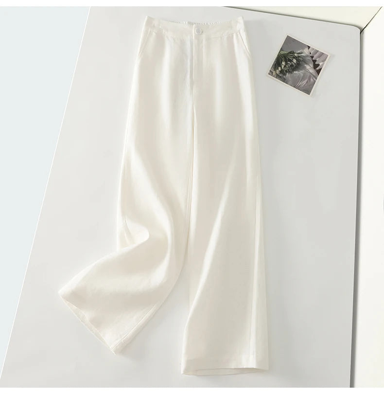 Cotton suit pants female summer new Korean fashion simple literary temperament elastic high waist leisure straight nine pants