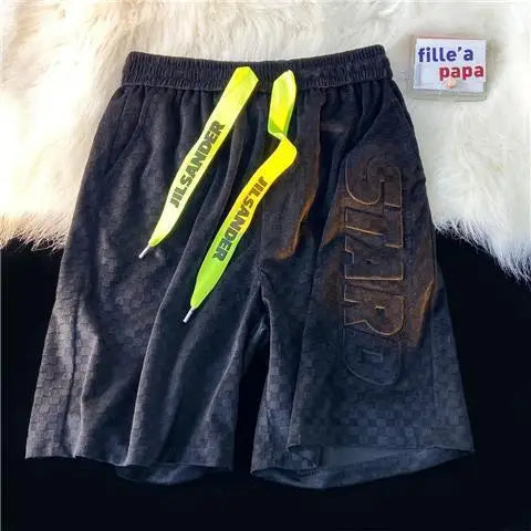 High Street Foam Letter Velvet Shorts Men's Fashion Casual Summer Loose Sports Shorts