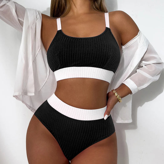 Strappy Bikinis 2025 Women High Waist Swimwear Female Sexy Swimsuit Solid Bathers Bathing Swimming Swim Suit Beachwear Summer