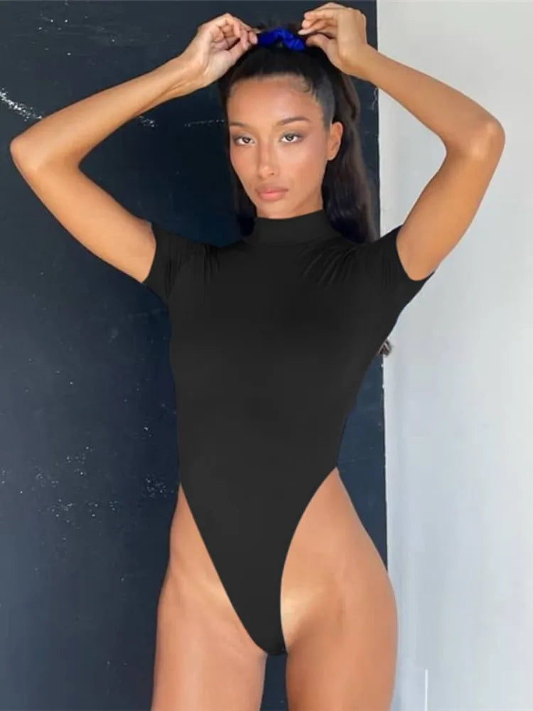 Women's Sexy Short Sleeve Backless Bodycon Tops Summer Solid Bodysuit Women Streetwear Fashion Party Club Y2K Romper Jumpsuit
