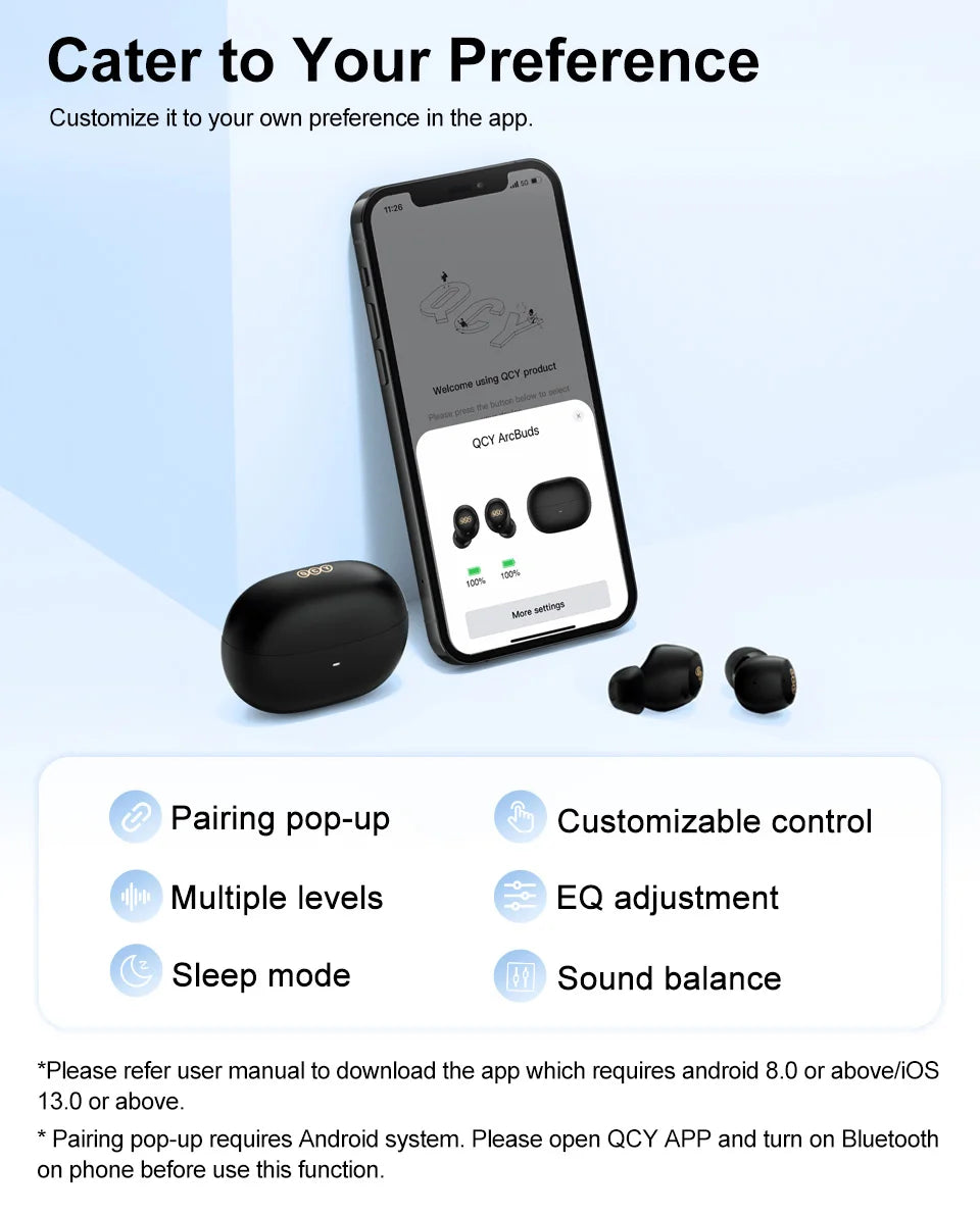 QCY HT07 ANC Wireless Earphones 40dB Active Noise Cancelling Headphones 6 Mic AI HD Call Bluetooth 5.2 TWS Earbuds 32H Playback
