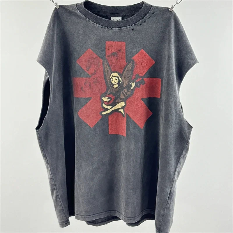 Washed Saint Punk art limited edition BOX TEE Hand Worn Vest T-Shirts Men Women High Quality T Shirt