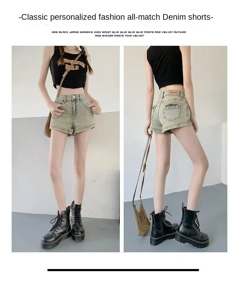 Women's Stretchy Jeans Summer 2025 - High-Waisted American Spicy Shorts with Slimming Straight Leg and A-Line Cut Shorts