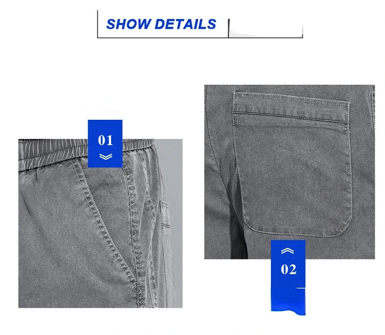 Summer Soft Lyocell Fabric Men's Jeans Thin Loose Straight Pants Drawstring Elastic Waist Korea Casual Trousers Plus Size